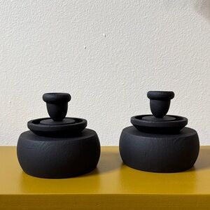 Matte Black wood candle holders- Set of 2